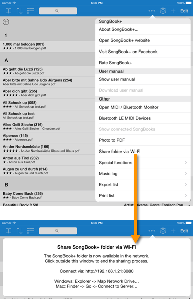 Wi-Fi Sharing in SongBook+